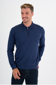 Marine Mercerised Long Sleeve Zip Polo