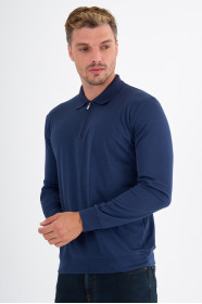 Marine Mercerised Long Sleeve Zip Polo