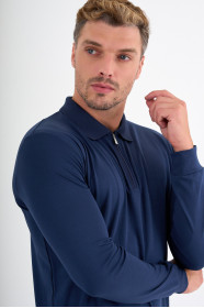 Marine Mercerised Long Sleeve Zip Polo
