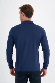 Marine Mercerised Long Sleeve Zip Polo