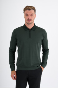Bottle Green Mercerised Long Sleeve Zip Polo