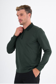 Bottle Green Mercerised Long Sleeve Zip Polo