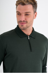 Bottle Green Mercerised Long Sleeve Zip Polo