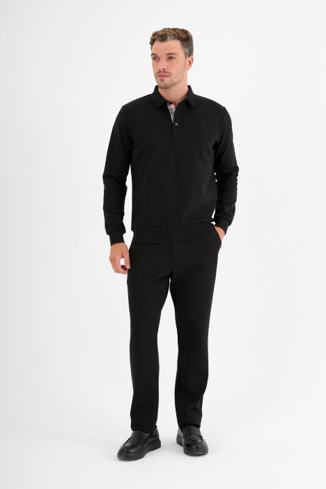 Black Interlock Polo Sweatshirt