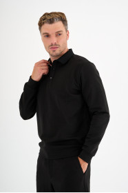 Black Interlock Polo Sweatshirt