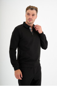 Black Interlock Polo Sweatshirt