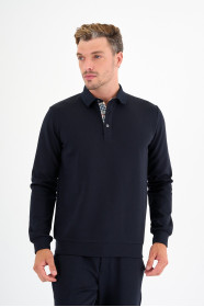Navy Interlock Polo Sweatshirt