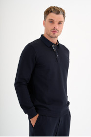 Navy Interlock Polo Sweatshirt