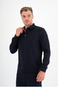 Navy Interlock Polo Sweatshirt