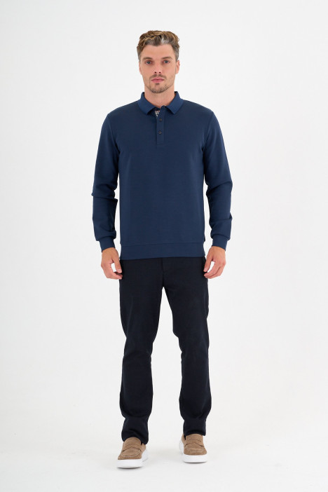Marine Blue Interlock Polo Sweatshirt