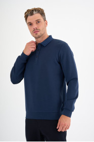 Marine Blue Interlock Polo Sweatshirt