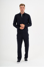 Navy Interlock Polo Sweatshirt – Grey Placket