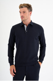 Navy Interlock Polo Sweatshirt – Grey Placket
