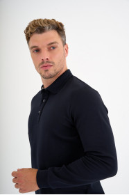 Navy Interlock Polo Sweatshirt – Grey Placket