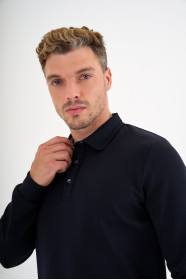 Navy Interlock Polo Sweatshirt – Grey Placket