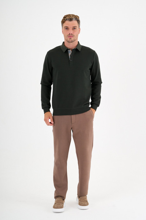 Dark Green Interlock Polo Sweatshirt