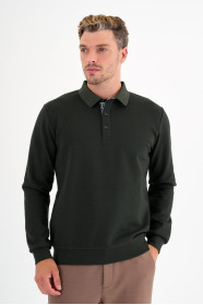 Dark Green Interlock Polo Sweatshirt
