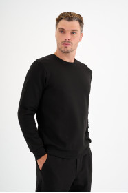 Black Interlock Crew Neck Sweatshirt