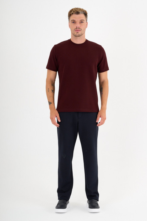 Burgundy Interlock Crew Neck T-Shirt