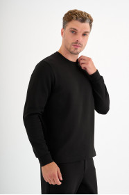 Black Interlock Crew Neck Sweatshirt
