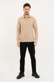 Bosmenti Long Sleeve Polo Collar - LIGHT BEIGE