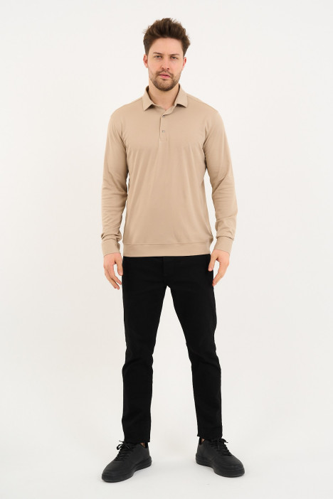Bosmenti Long Sleeve Polo Collar - LIGHT BEIGE