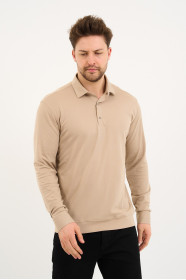 Bosmenti Long Sleeve Polo Collar - LIGHT BEIGE