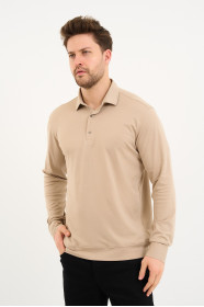 Bosmenti Long Sleeve Polo Collar - LIGHT BEIGE