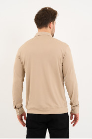Bosmenti Long Sleeve Polo Collar - LIGHT BEIGE