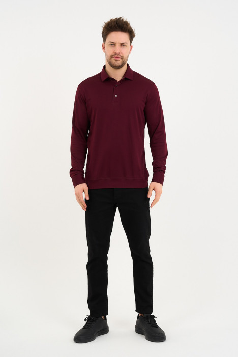 Bosmenti Long Sleeve Polo Collar - BURGUNDY