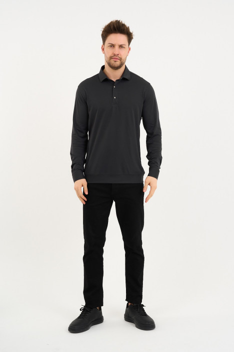Bosmenti Long Sleeve Polo Collar - DARK PURPLE