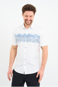 Bosmenti Shirt Collar Short Sleeve Printed - BLUE