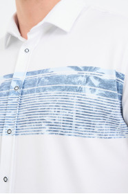 Bosmenti Shirt Collar Short Sleeve Printed - BLUE
