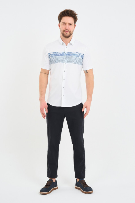 Bosmenti Shirt Collar Short Sleeve Printed - GREY