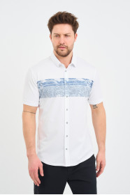 Bosmenti Shirt Collar Short Sleeve Printed - GREY