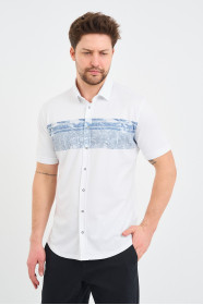Bosmenti Shirt Collar Short Sleeve Printed - GREY