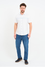 Bosmenti Shirt Collar Short Sleeve Striped - BLUE