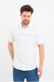 Bosmenti Shirt Collar Short Sleeve Striped - BLUE