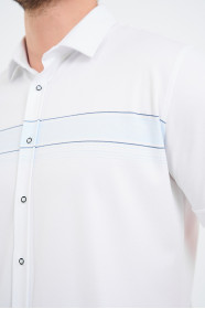 Bosmenti Shirt Collar Short Sleeve Striped - BLUE