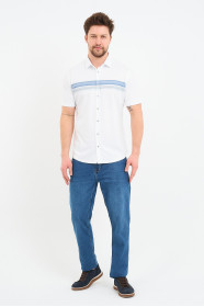 Bosmenti Shirt Collar Short Sleeve Striped - NAVY
