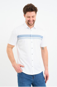 Bosmenti Shirt Collar Short Sleeve Striped - NAVY