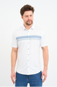 Bosmenti Shirt Collar Short Sleeve Striped - NAVY