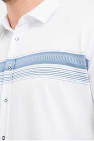 Bosmenti Shirt Collar Short Sleeve Striped - NAVY