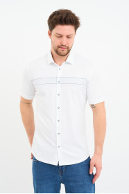 Bosmenti Shirt Collar Short Sleeve Striped - GREY