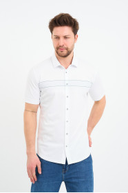 Bosmenti Shirt Collar Short Sleeve Striped - GREY