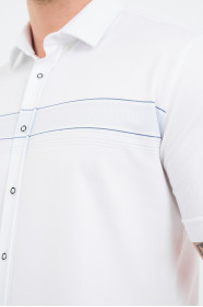 Bosmenti Shirt Collar Short Sleeve Striped - GREY