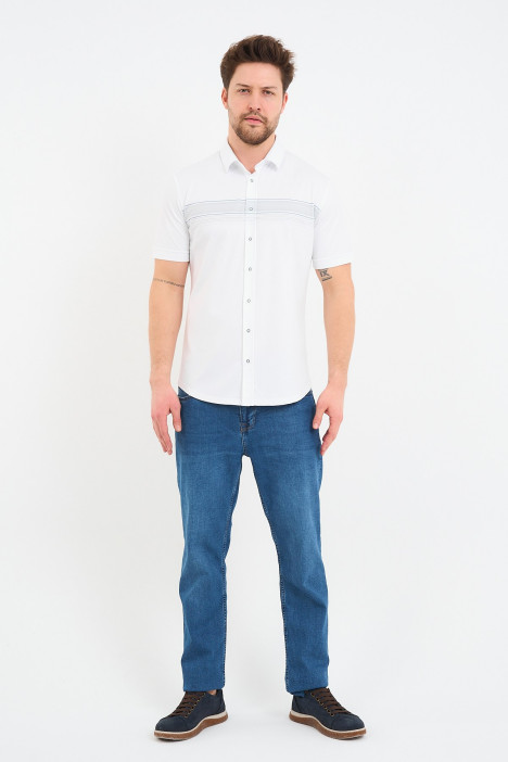 Bosmenti Shirt Collar Short Sleeve Striped - MINT