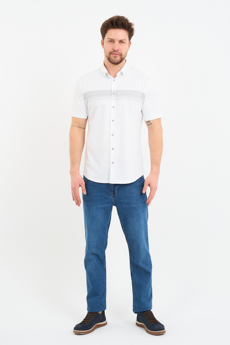 Bosmenti Shirt Collar Short Sleeve Striped - MINK