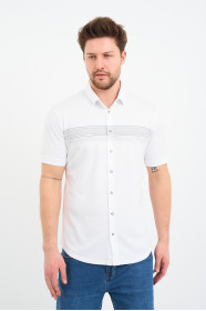 Bosmenti Shirt Collar Short Sleeve Striped - MINK