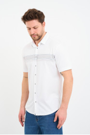 Bosmenti Shirt Collar Short Sleeve Striped - MINK